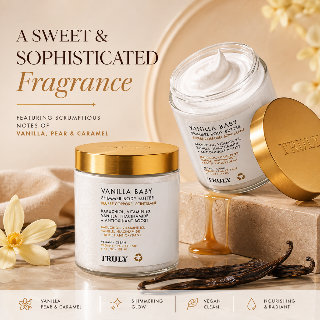 Truly Vanilla Baby Shimmer Body Butter Bakuchiol Niacinamide 6.7 oz Moisturizer