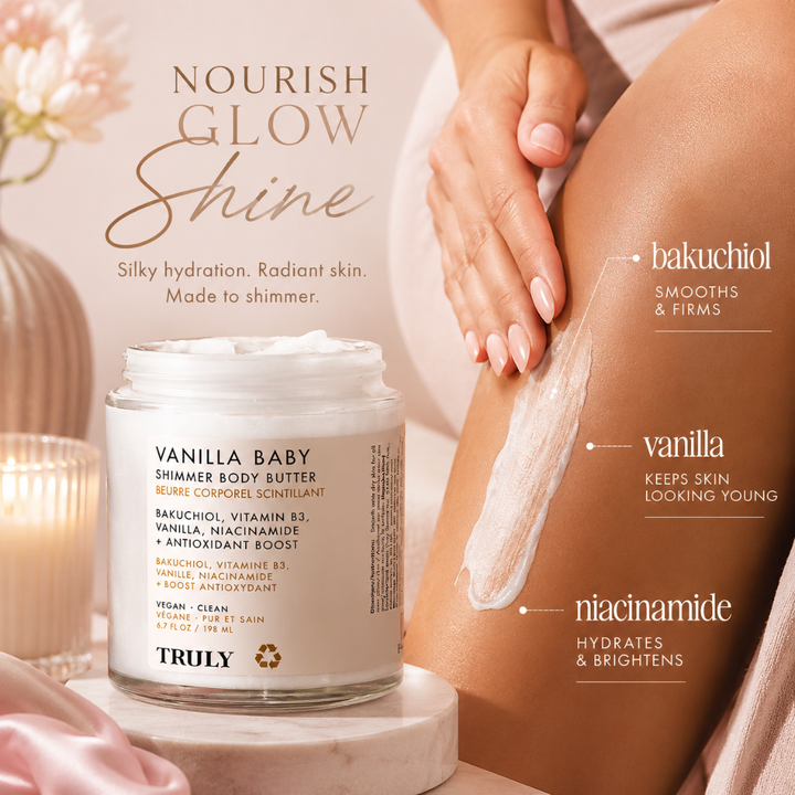 Truly Vanilla Baby Shimmer Body Butter Bakuchiol Niacinamide 6.7 oz Moisturizer