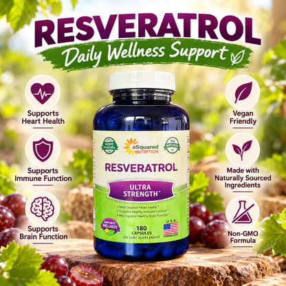 aSquared Nutrition Resveratrol Ultra Strength 1000mg – 180 Capsules – 90 Day Supply